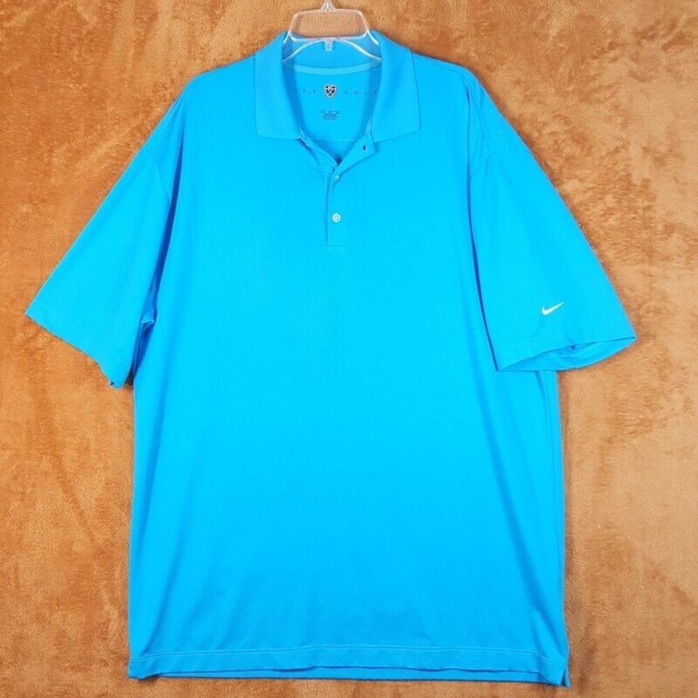 NIKE GOLF Mens Polo Shirt XL Blue Pullover Textured Chevron Short Sleeve Casual